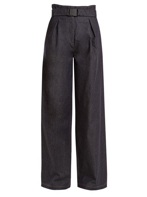 Matchesfashion.com No. 21 - High Rise Wide Leg Cotton Blend Trousers - Womens - Indigo