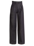 Matchesfashion.com No. 21 - High Rise Wide Leg Cotton Blend Trousers - Womens - Indigo