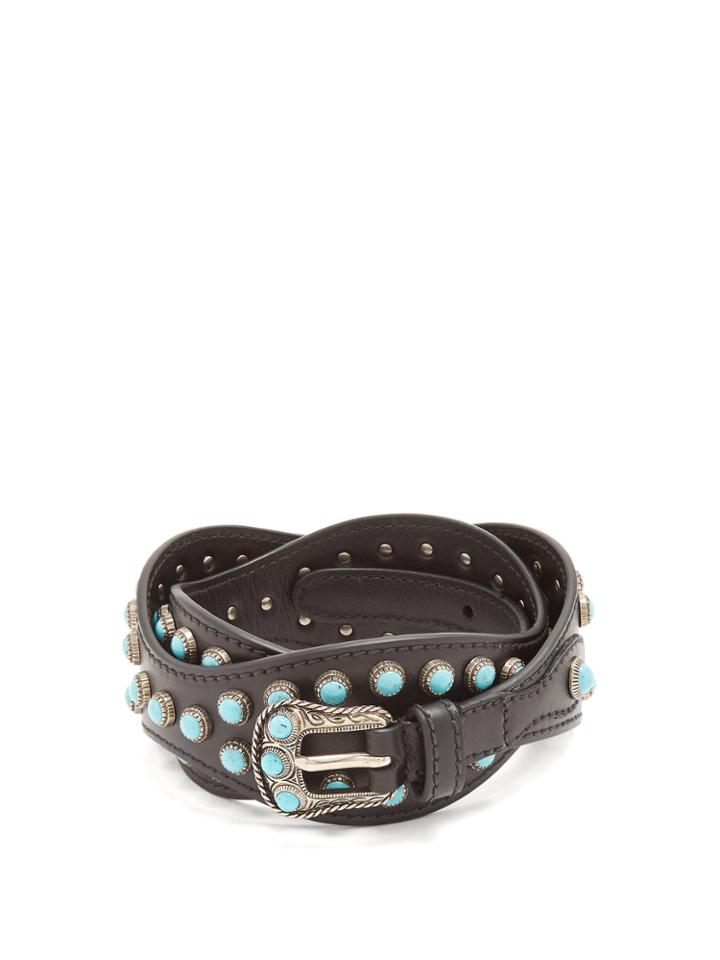 Prada Stone-embellished Wavy Leather Belt