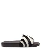 Matchesfashion.com Valentino - Striped Feather Embellished Slides - Womens - Black White