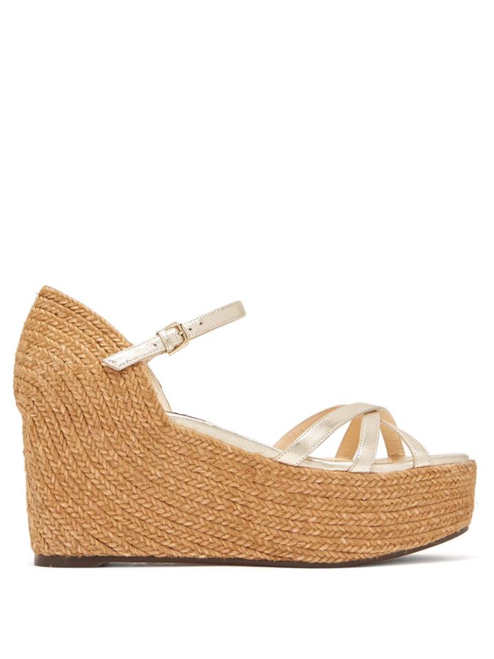 Jimmy Choo Delany 80 Leather Espadrille Wedge Sandals
