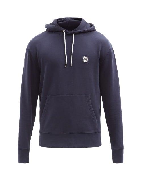 Mens Rtw Maison Kitsun - Fox Head-patch Cotton-jersey Hooded Sweatshirt - Mens - Navy