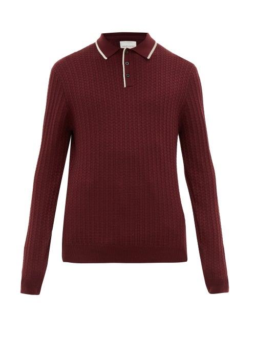 Matchesfashion.com King & Tuckfield - Long Sleeved Jacquard Knit Wool Polo Shirt - Mens - Burgundy