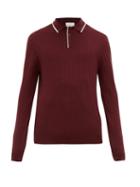 Matchesfashion.com King & Tuckfield - Long Sleeved Jacquard Knit Wool Polo Shirt - Mens - Burgundy