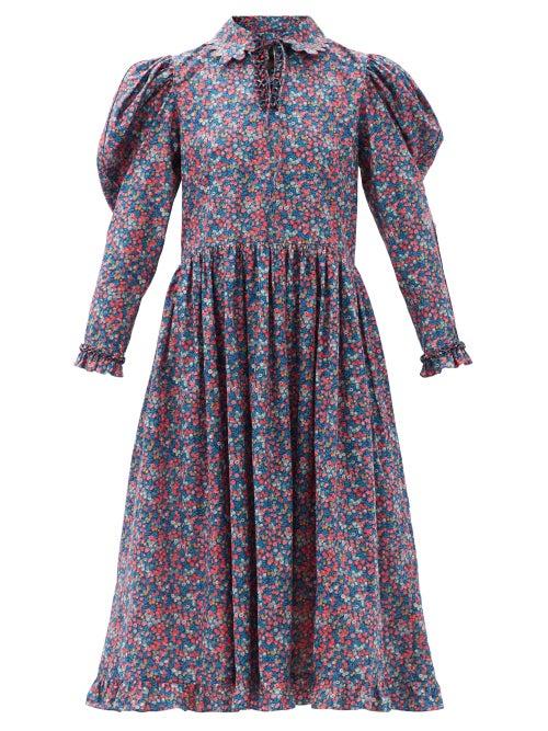 Matchesfashion.com Horror Vacui - Coco Floral-print Cotton-poplin Midi Dress - Womens - Blue Multi
