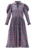 Matchesfashion.com Horror Vacui - Coco Floral-print Cotton-poplin Midi Dress - Womens - Blue Multi