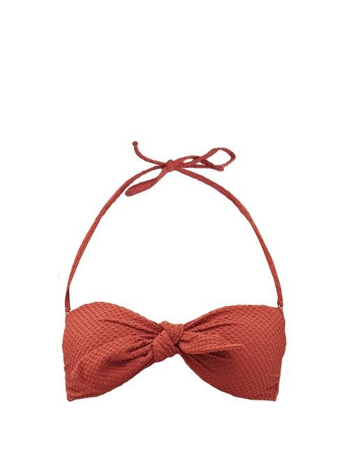 Matchesfashion.com Dodo Bar Or - Kyla Tie-front Seersucker Bandeau Bikini Top - Womens - Dark Red