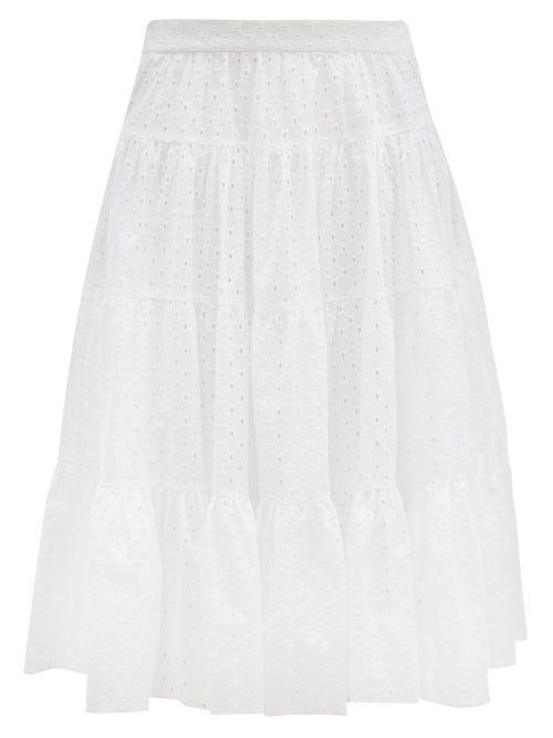 Matchesfashion.com Loup Charmant - Fontelli Tiered Cotton-eyelet Midi Skirt - Womens - White