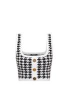 Ladies Rtw Balmain - Square-neck Houndstooth Knitted Cropped Top - Womens - Black White