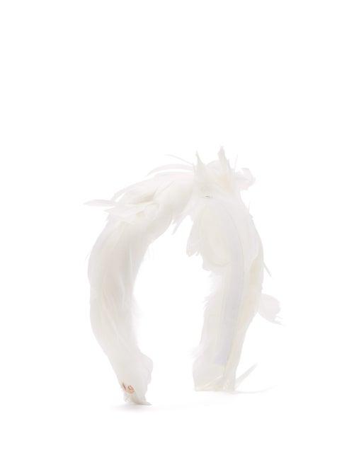 Matchesfashion.com Flapper - Kelly Feather-embellished Satin Headband - Womens - White