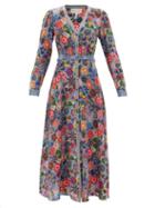 Saloni - Lea V-neck Floral-print Silk Maxi Dress - Womens - Multi