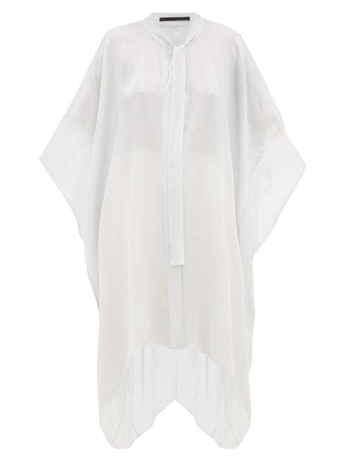 Matchesfashion.com Haider Ackermann - Tie Front Contrast Panel Silk Top - Womens - Light Blue