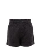 Matchesfashion.com Frame - Le Beau High-rise Linen Shorts - Womens - Black