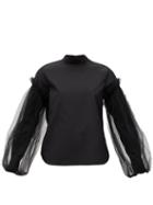 Matchesfashion.com Noir Kei Ninomiya - Tulle-sleeve Cotton-poplin Shirt - Womens - Black