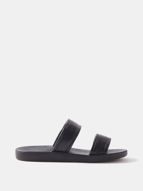 Ancient Greek Sandals - Enias Two-strap Leather Slides - Mens - Black
