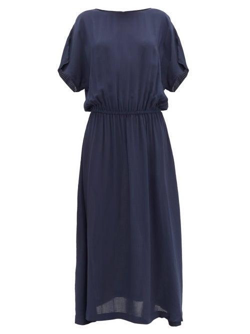 Matchesfashion.com Su Paris - Tea Seersucker Midi Dress - Womens - Navy