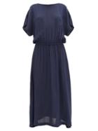 Matchesfashion.com Su Paris - Tea Seersucker Midi Dress - Womens - Navy