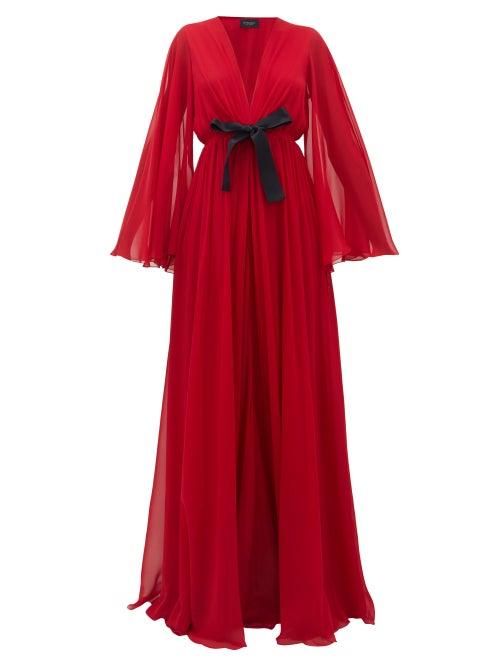 Matchesfashion.com Giambattista Valli - Ruffled Lace-trimmed Georgette Gown - Womens - Red