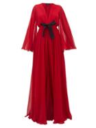 Matchesfashion.com Giambattista Valli - Ruffled Lace-trimmed Georgette Gown - Womens - Red
