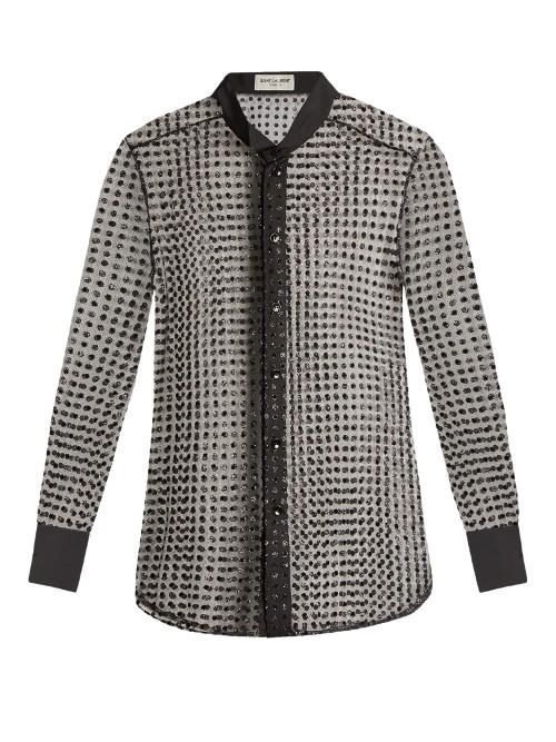 Saint Laurent Polka-dot Flocked Tulle Shirt