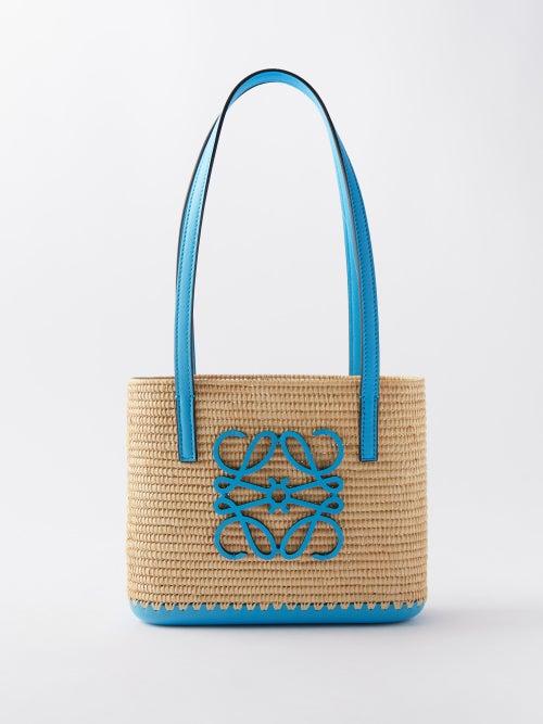 Loewe Paula's Ibiza - Anagram-logo Mini Raffia Basket Bag - Womens - Blue Multi