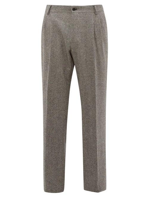 Matchesfashion.com Dolce & Gabbana - High Rise Wool Blend Tweed Trousers - Mens - Grey