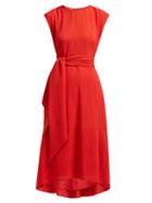 Matchesfashion.com Cefinn - Freya Tie Waist Voile Midi Dress - Womens - Red