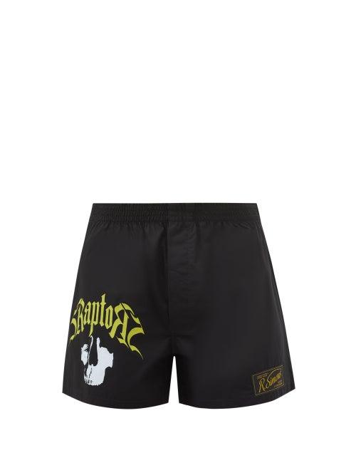 Raf Simons - Raptor-print Cotton-shell Shorts - Mens - Black