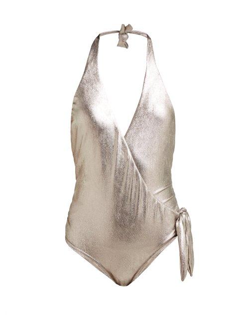 Matchesfashion.com Adriana Degreas - Metallic Jersey Halterneck Swimsuit - Womens - Silver
