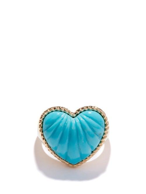 Ladies Fine Jewellery Yvonne Lon - Heart Turquoise & 9kt Gold Signet Ring - Womens - Blue Gold