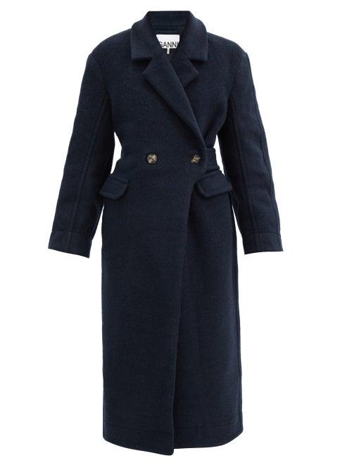 Matchesfashion.com Ganni - Double-breasted Wool-blend Coat - Womens - Navy