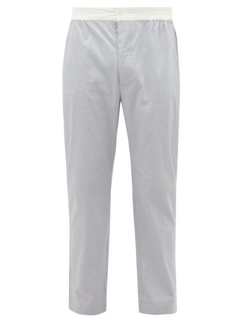 Matchesfashion.com P. Le Moult - Herringbone Cotton Trousers - Mens - Light Blue