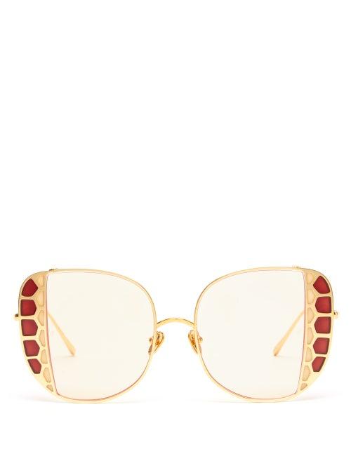 Matchesfashion.com Linda Farrow - Amelia Oversized 22kt Gold Plated Sunglasses - Womens - Gold Multi