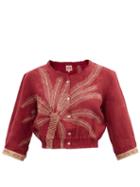 Matchesfashion.com Le Sirenuse, Positano - Rosei Palm-embroidered Linen Cropped Top - Womens - Burgundy