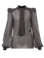 Matchesfashion.com Saint Laurent - Exaggerated Shoulder Silk Blend Plumetis Blouse - Womens - Black White