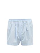 Charvet - Pleated Cotton-poplin Boxer Shorts - Mens - Light Blue