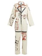 Matchesfashion.com Matty Bovan - Sketch Printed Canvas Boiler Suit - Womens - White
