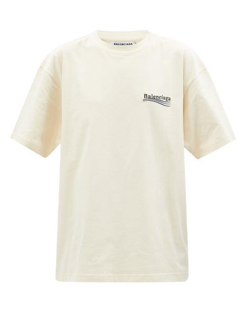 Balenciaga - Campaign Logo-embroidered Cotton-jersey T-shirt - Womens - Cream Multi