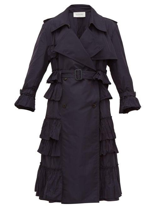 Matchesfashion.com Valentino - Ruffled Technical Trench Coat - Womens - Navy