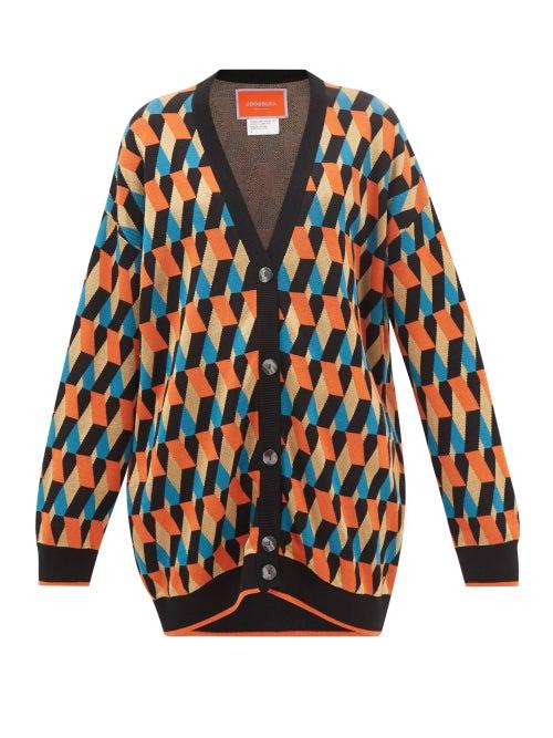 La Doublej - Isometric-jacquard Longline Cardigan - Womens - Multi