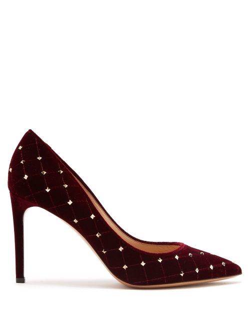 Matchesfashion.com Valentino - Rockstud Spike Velvet Point Toe Pumps - Womens - Burgundy