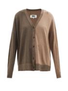 Mm6 Maison Margiela - Elbow-patch Two-tone Cotton-blend Cardigan - Womens - Brown Multi