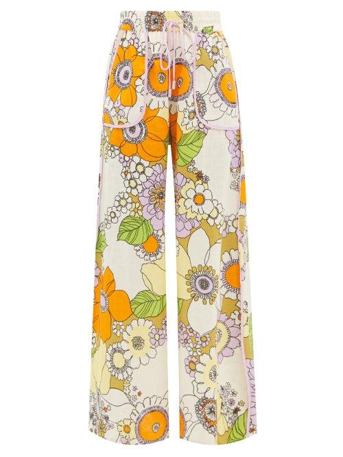 Ale Mais - Farrah Floral-print Linen Wide-leg Trousers - Womens - Floral