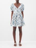 Agua By Agua Bendita - Manzanilla Floral-print Cotton Mini Dress - Womens - Blue Print
