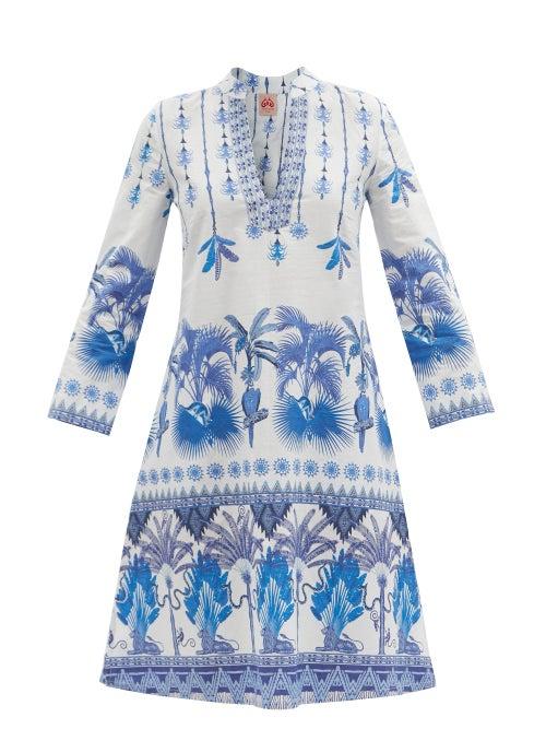 Matchesfashion.com Le Sirenuse, Positano - Malika Winter Garden-print Kaftan Dress - Womens - Blue Print