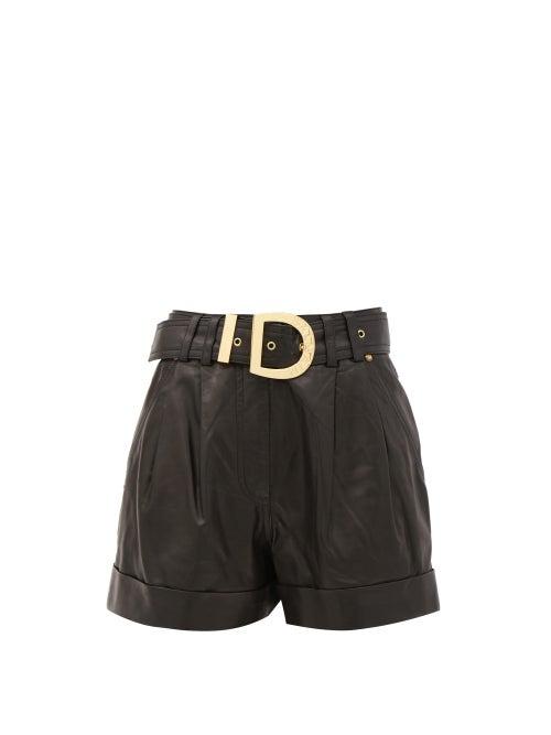Matchesfashion.com Balmain - Belted High-rise Leather Shorts - Womens - Black
