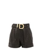 Matchesfashion.com Balmain - Belted High-rise Leather Shorts - Womens - Black