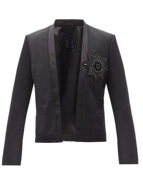 Matchesfashion.com Balmain - Crystal-badge Single-breasted Wool Blazer - Mens - Black
