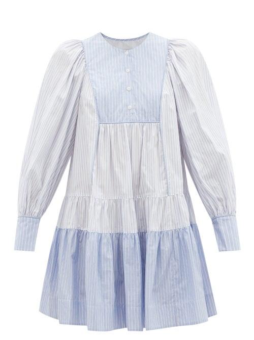 Ladies Rtw Lee Mathews - Diana Pinstriped Cotton-poplin Mini Dress - Womens - Blue White
