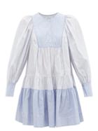 Ladies Rtw Lee Mathews - Diana Pinstriped Cotton-poplin Mini Dress - Womens - Blue White